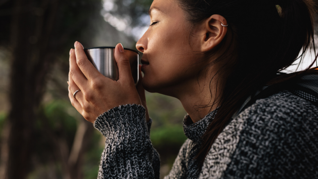 drinking coffee outside