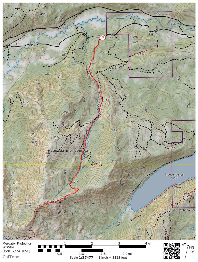 Hiking map of Mt. Lola