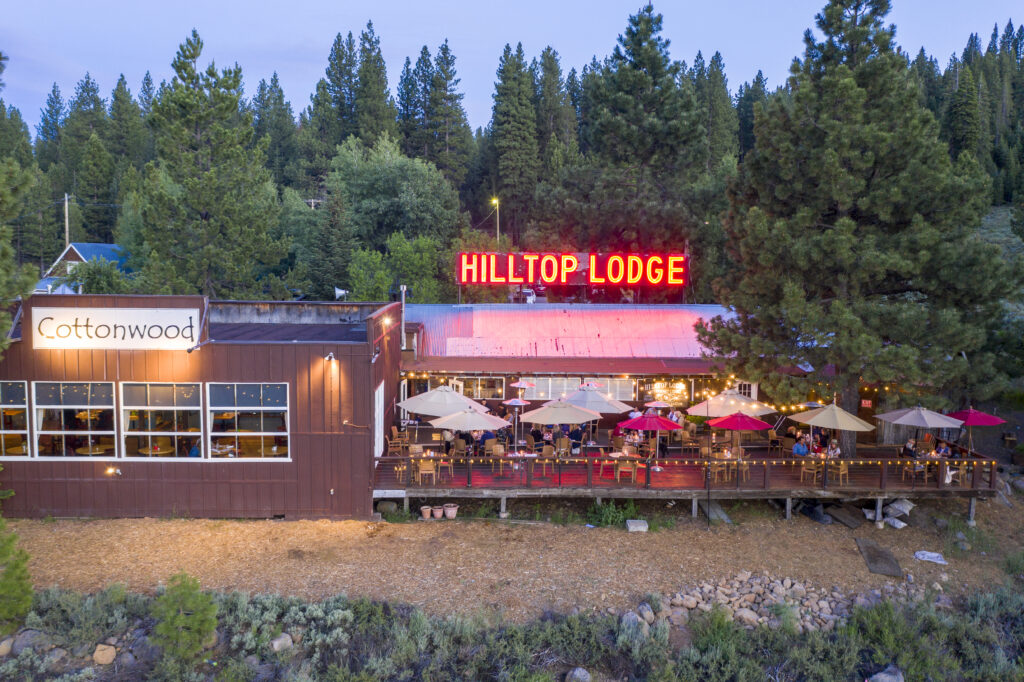 Truckee outdoor dining at the hilltop lodge of Cottonwood Restaurant and Bar