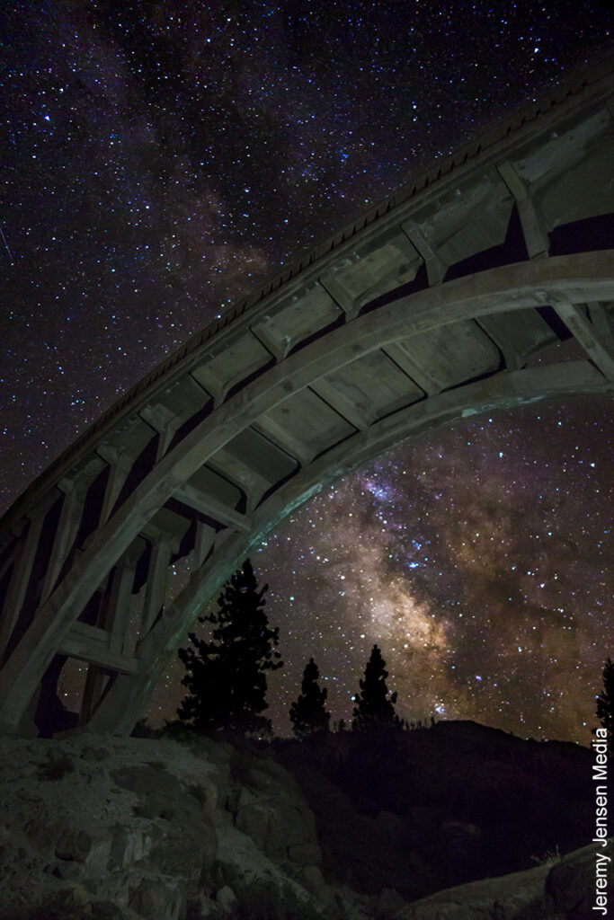 The Milky Way behind Truckee's historical Rainbow Bridge