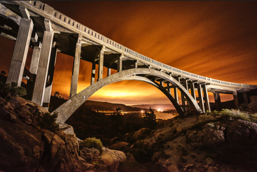 Visit Truckee's Rainbow Bridge at night.