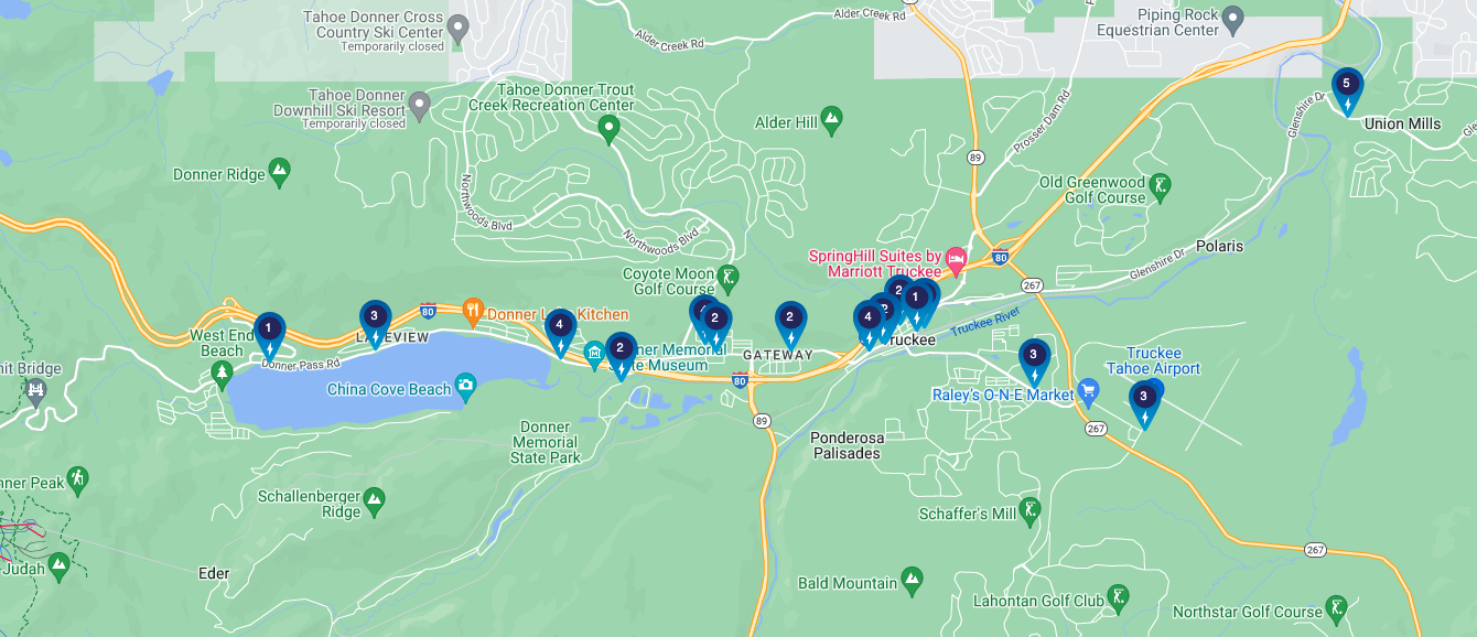 Map of BCycle e-bikes in Truckee.