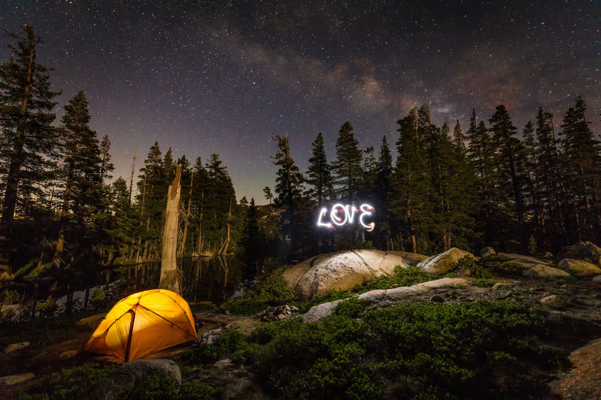 Starry night sky over a campsite in Truckee.