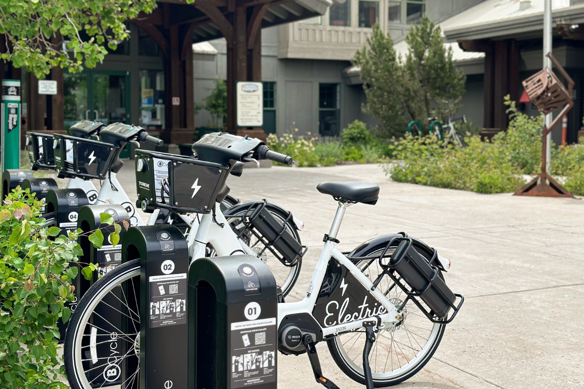 BCycle e-bikes at a docking station in Truckee.