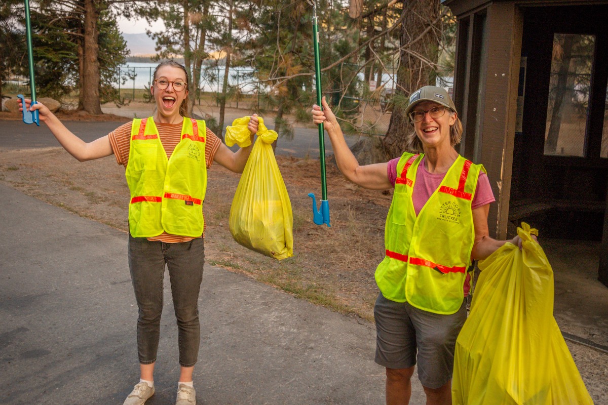 Volunteers picking up trash near Donner Lake.