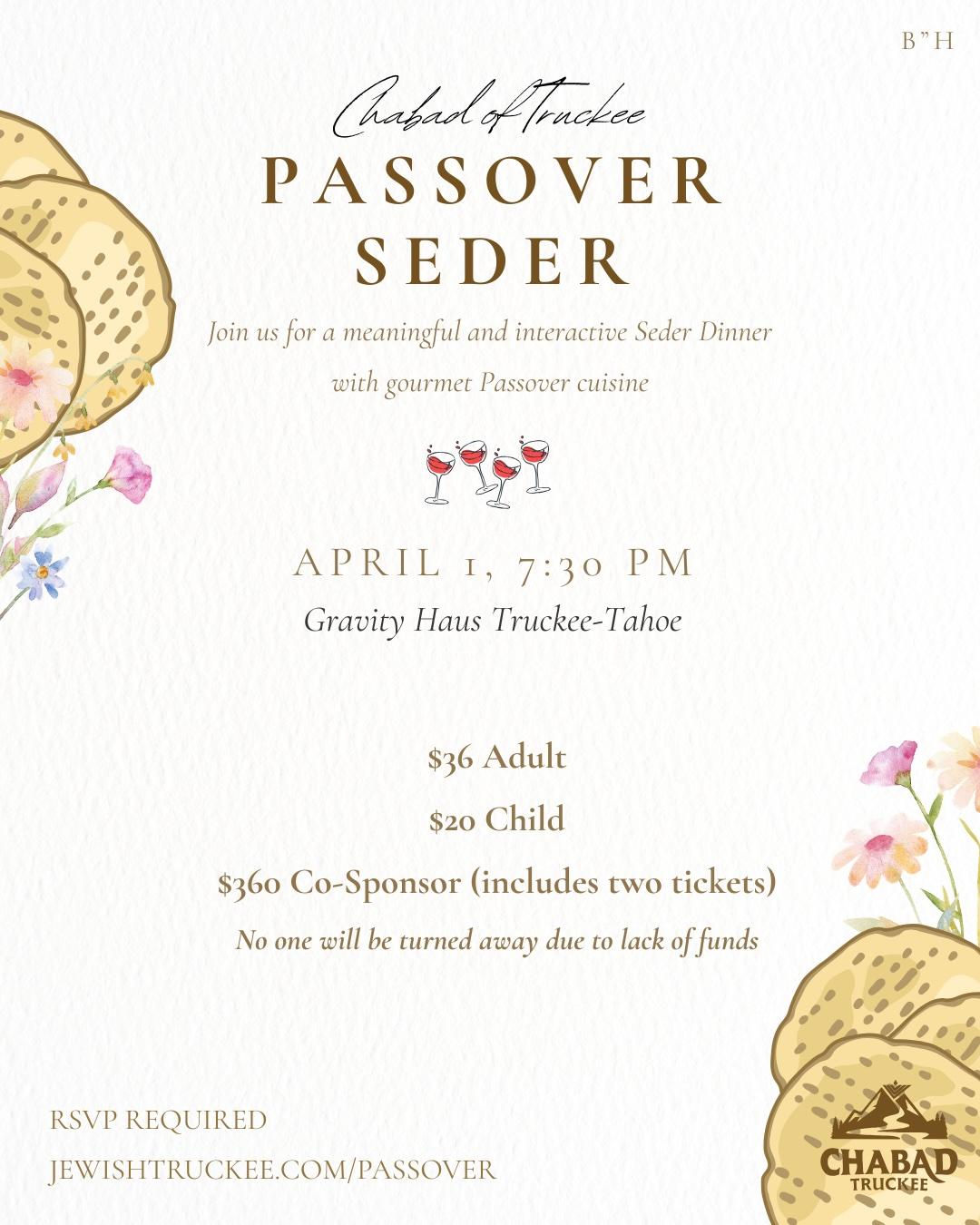 Passover Seder invitation with matzah and floral decorations.