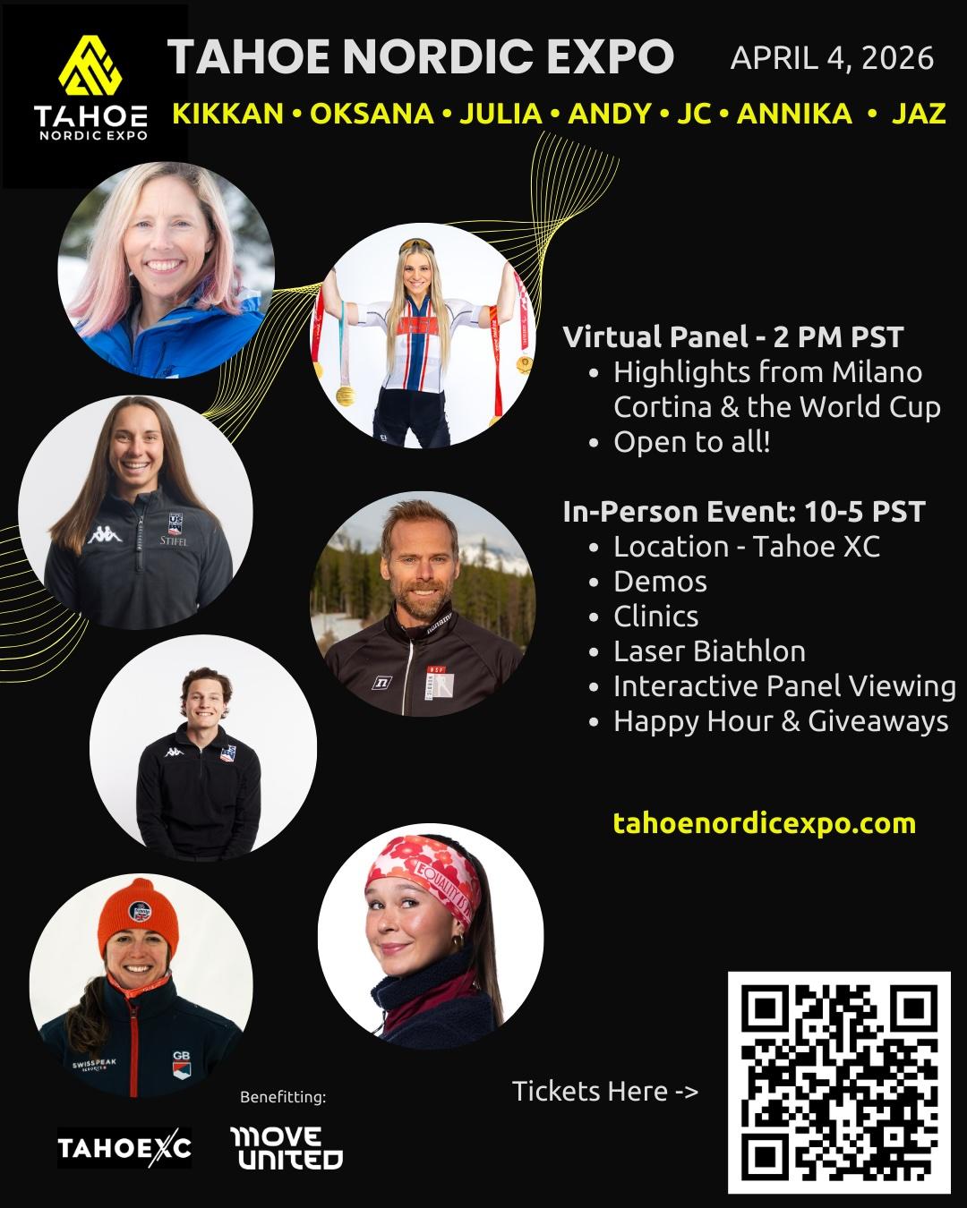 Flyer with seven people promoting Tahoe Nordic Expo, April 4, 2026.