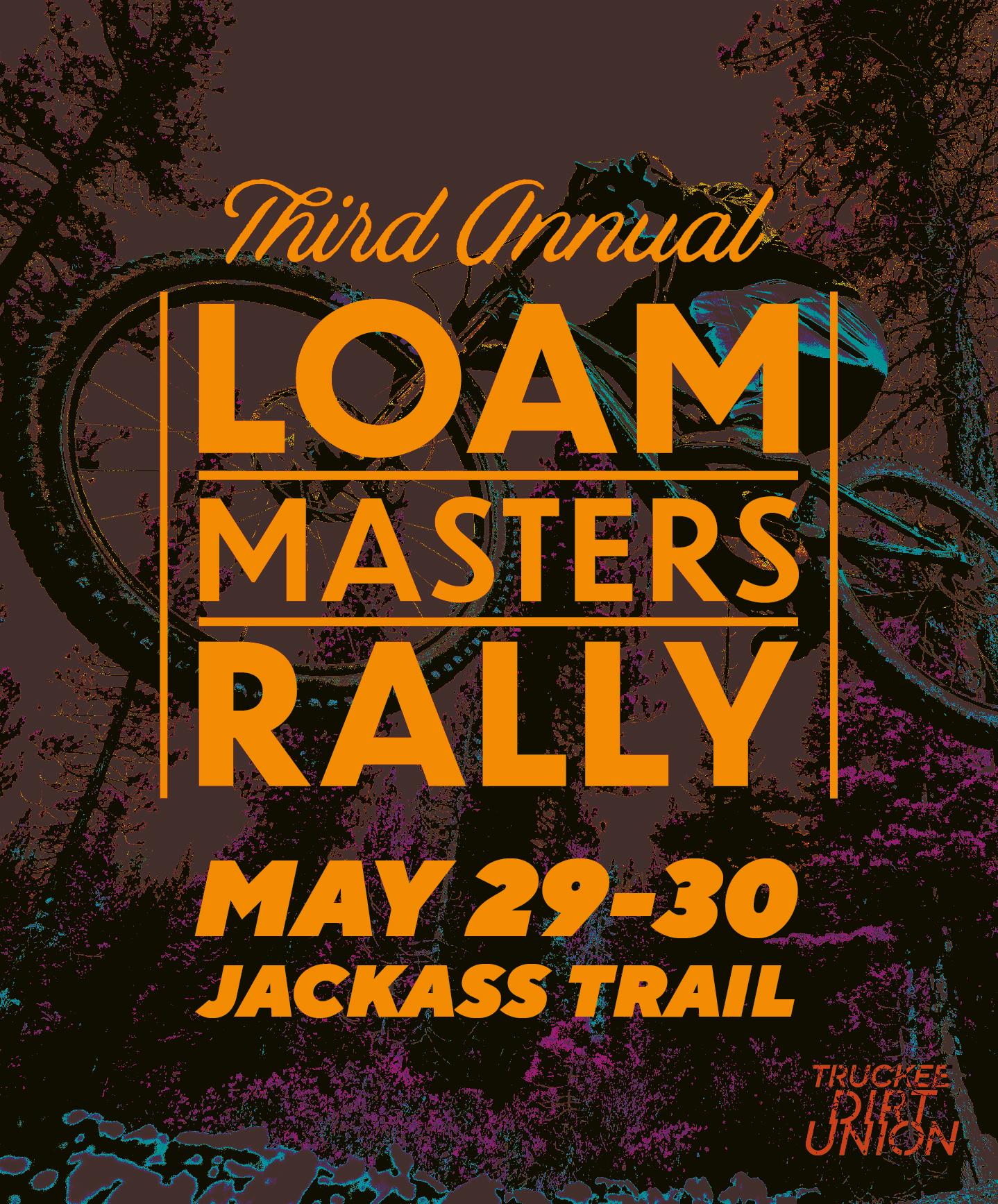 Mountain bike on forest trail, event details in bold text.