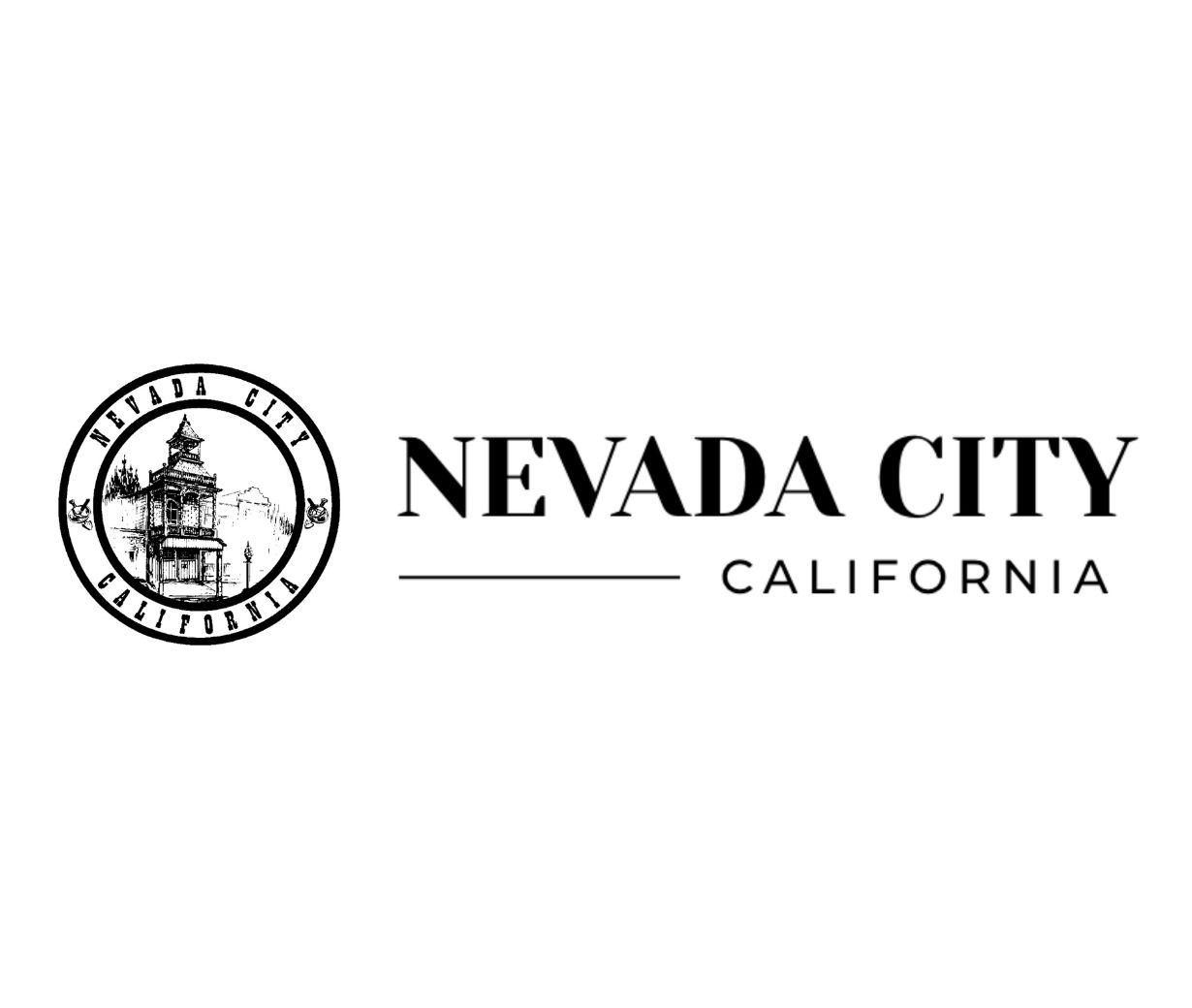 Nevada City, California logo with a seal featuring a tower.