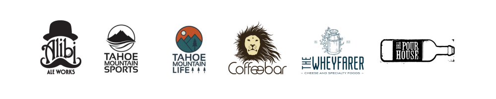 Six assorted logos in a row, various designs and colors.